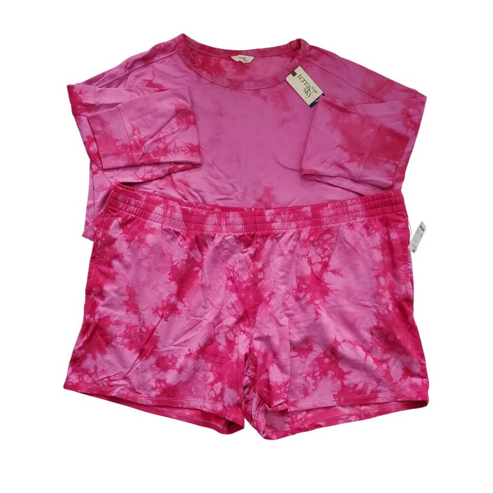 Terra & Sky Plus 2X Tie Dye Pink Shorts and Sweatshirt Set 2-Piece